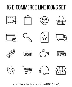 Set of e-commerce icons in modern thin line style. High quality black outline shopping symbols for web site design and mobile apps. Simple e-commerce pictograms on a white background.