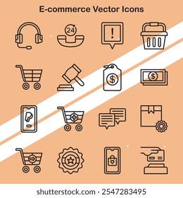 Set of e-commerce icons representing online business and transactions perfect for digital and retail themes.