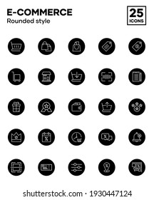 Set of e-commerce icons with round black style, including online shop, cart, shopping, market, buy and sell. Editable vector icon set