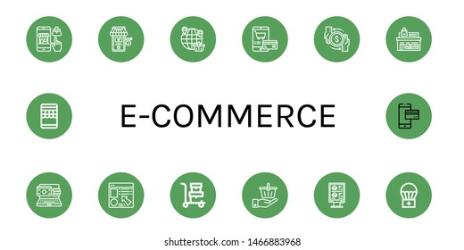 Set of e-commerce icons such as Online shopping, Online shop, Shopping, Shopping cart, Transaction, Store, Online payment, Trolley, basket, Order, Airdrop , e-commerce