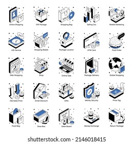 Set Of Ecommerce Isometric Icons

