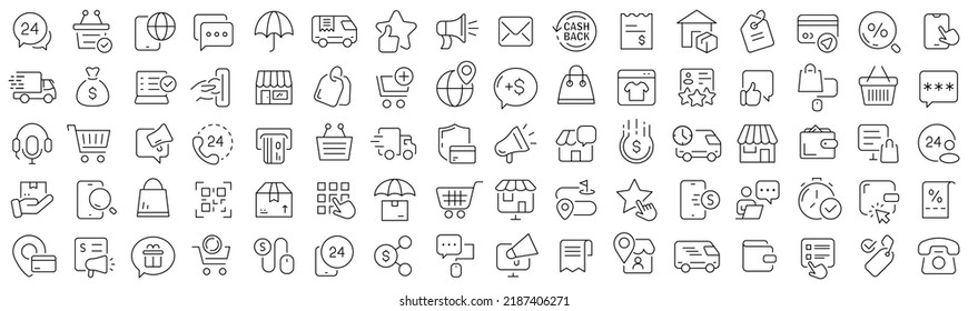 Set of e-commerce line icons. Collection of black linear icons