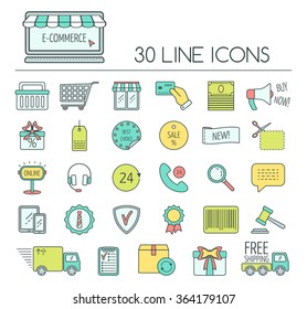 Set of e-commerce line icons. Color modern line icons for business, web development and landing page. Flat design. Vector illustration