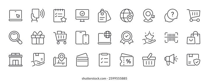 Set of E-Commerce Line Icons. Contain Icons as Shopping Cart, Price Tag, Delivery. Editable Stroke. Pixel Perfect