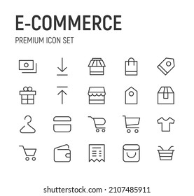 Set of e-commerce line icons. Premium pack of signs in trendy style. Pixel perfect objects for UI, apps and web. 