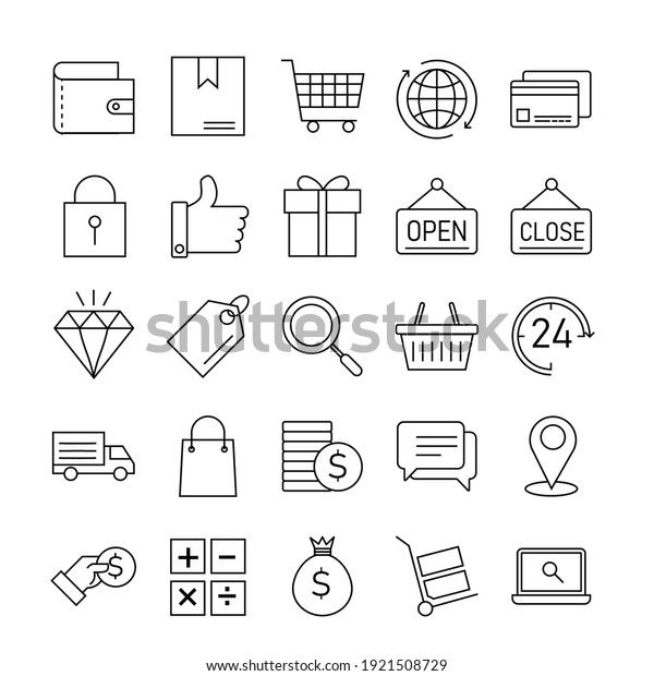 Set Ecommerce Outline Flat Icon Business Stock Vector Royalty Free