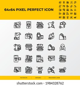 Set of E-commerce Related Vector Line Icons. Voucher, Shopping chart, EDC, Rating and payment method.64x64 pixel perfect icons