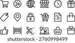 Set of e-commerce and shopping icons in a grid layout shopping cart trolley