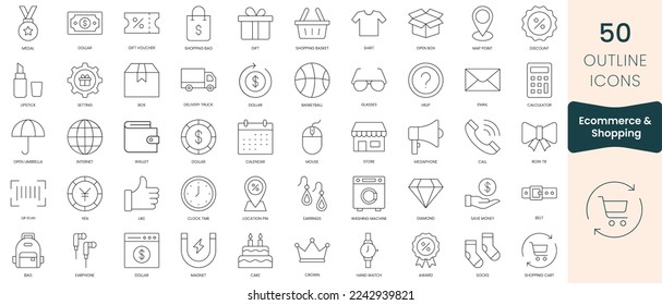 Set of ecommerce and shopping icons. Thin outline icons pack. Vector illustration