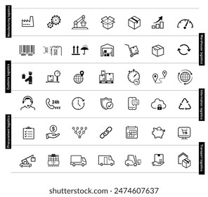Set of e-commers, logistic, express delivery icons. Vector elements. Can use for your design, interface, mobile, website, infographic and etc.  EPS10.	