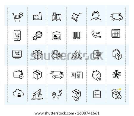 Set of e-commers, logistic, express delivery icons. Vector elements. Can use for your design, interface, website, infographic and etc. Prepared for use in any size on different devices. EPS10.