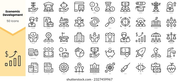 Set of economic development Icons. Simple line art style icons pack. Vector illustration