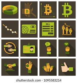 Set of economics icons in flat style with long shadow