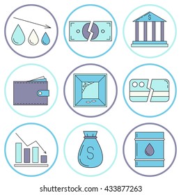 Set of economy crisis icons. Vector illustration