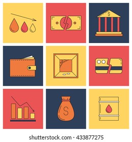 Set of economy crisis icons. Vector illustration