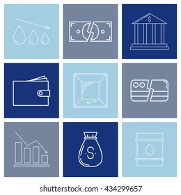 Set of economy crisis icons. Vector illustration