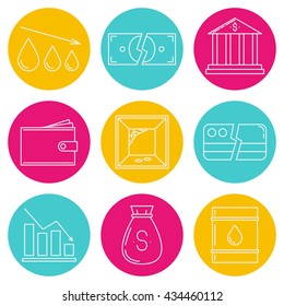 Set of economy crisis icons. Vector illustration
