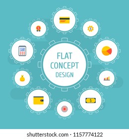 Set of economy icons flat style symbols with bank card, target, pie chart and other icons for your web mobile app logo design.