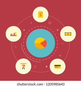 Set of economy icons flat style symbols with pie chart, currency, bank card and other icons for your web mobile app logo design.