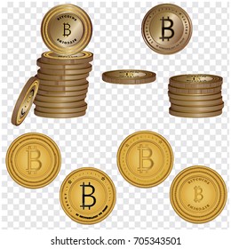 Set - e-currency bitcoin - golden gradient - isolated on transparent background - Vector. Design Element