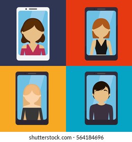 set ed people smartphone communication vector illustration eps 10