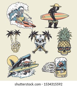 A set of edgy surf and beach illustrations. For t-shirts, stickers and other similar products.