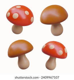 Set of edible and poisonous mushrooms. Toadstools and penny bun in different positions. Isolated vector illustration for children biology. Templates for autumn game