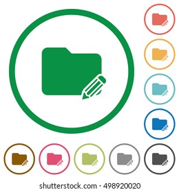 Set of edit folder color round outlined flat icons on white background