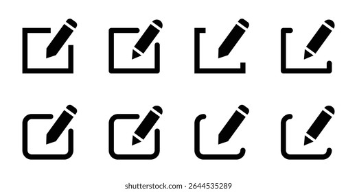 set of edit pen icon feel outline style in black color. create modify pen sign button, Pencil icon, sign up icon. editing text file document icons.