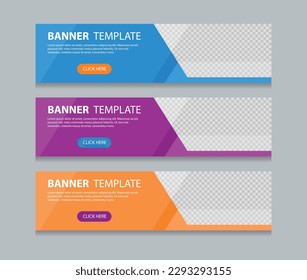 Set of Editable abstract business  horizontal web banner design template. three color. used for web ads. Vector illustration with Space to add pictures.

