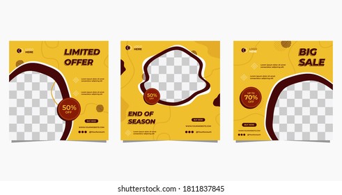 Set of Editable Abstract square banner template. Yellow and brown background color with splash and circle composition shape. Suitable for social media post and web internet ads