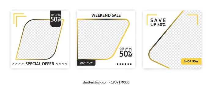 Set of Editable banner for social media template. Suitable for social media post and web internet ads. Vector illustration with photo.