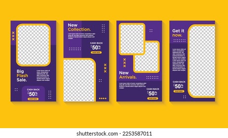 Set of Editable banner story template. Modern social media post bundle vector, Design editable template for social media posts and web mobile ads. Vector with photo college
