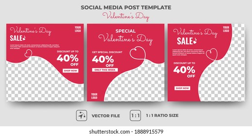 Set of Editable banner template design. Valentine's sale social media banner design. Red background with abstract line shape. Suitable for social media, and banners. Vector design with a photo collage