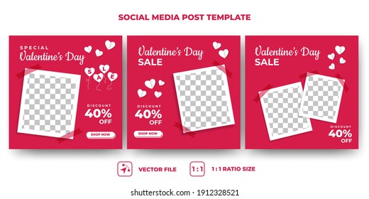 Set of Editable banner template design. Valentine's sale social media banner design. Red background with love decoration. Suitable for social media, and banners. Vector design with a photo collage