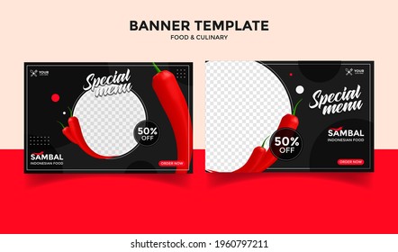 Set Of Editable  Banner Template Design For Food Post On Instagram. Suitable For Social Media Post Restaurant And Culinary Digital Promotion. Red And Black Background Color 