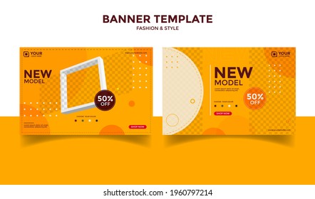 Set of Editable  banner template design for fashion post on instagram. Suitable for Social Media Post shop and Store digital Promotion. Orange background color 