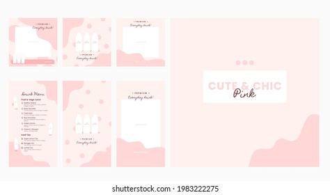 Set of Editable banner template design for drink post suitable for Social Media of restaurant, cafe, and culinary for digital promotion in pastel color background and vector shape.