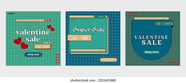 Set of Editable banner template design. Valentine's sale social media banner design. Red background with abstract line shape. Suitable for social media, and banners. Vector design with a photo collage