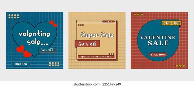 Set of Editable banner template design. Valentine's sale social media banner design. Red background with abstract line shape. Suitable for social media, and banners. Vector design with a photo collage