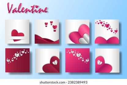 Conjunto de diseño de plantilla de banner editable. Venta de medios sociales en el día de San Valentín. Fondo rojo con forma de línea abstracta. Adecuado para medios sociales y carteles. Diseño de vectores con un collage fotográfico