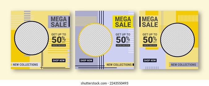 Set of editable banner template post for social media ads. Web banner ads for promotion. Design vector with photo collage.