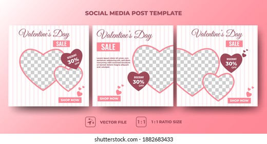 Set of the editable banner template. Valentine's day sale banner design. Striped line with love shape decoration. Suitable for social media, banners, and web ads. Vector design with a photo collage.