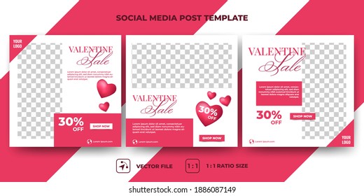 Set of Editable banner template. Valentine's day sale banner design. Red and white background with love decoration. Suitable for social media, banners, and web ads. Vector design with a photo collage.