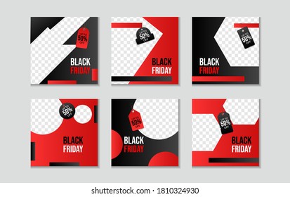 Conjunto de plantilla de banner editable de venta de viernes en negro. color de fondo amarillo con forma dinámica. Adecuado para publicaciones en medios sociales y anuncios en internet. Ilustración vectorial con colegio fotográfico