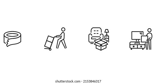 Set of editable black line icons about moving services