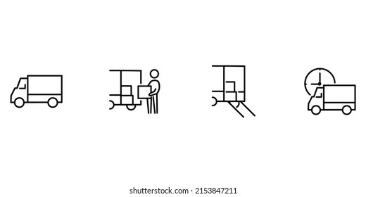 
Set of editable black line icons about vehicle cargo used for moving services