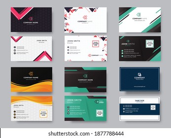 Set Of Editable Business Or Visiting Card In Front And Back View.