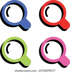 Set of editable colorful magnifying glass and search icons. Containing search, magnifying glass, color magnifier, finding information, magnifying, magnifying information, zooming in, zooming in on an 