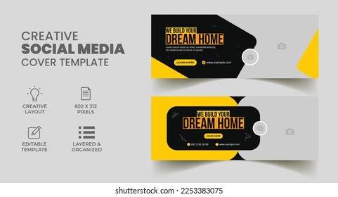 set of editable construction handyman home repair social media banner and facebook cover web banner template 